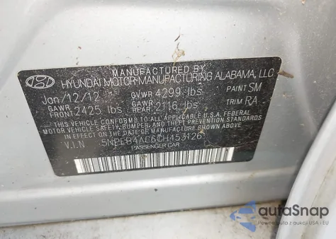 2012 Hyundai Sonata Gls from USA, damaged, VIN 5NPEB4AC6CH453126